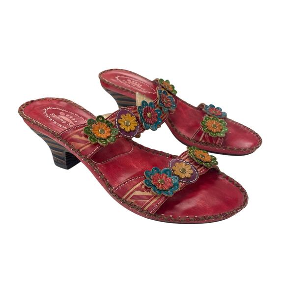 Spring Step L'Artiste Flower Applique Ambrosia Block Heel Sandal Red 36 / US 6 - Picture 1 of 8